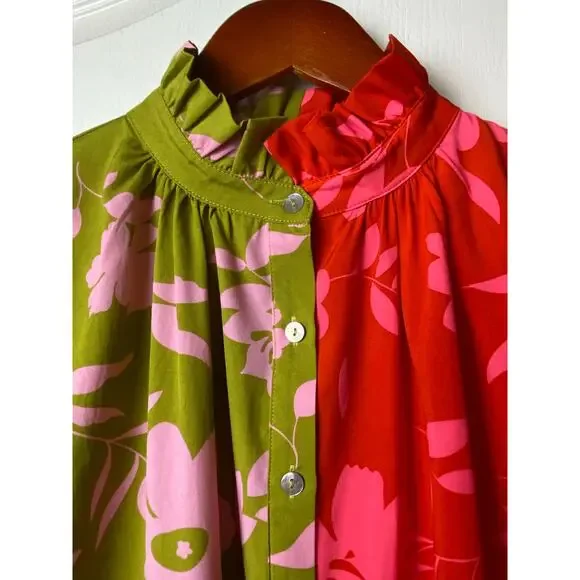 THML Celest Orange/Pink/Green Colorblock Floral Mini Dress Coquette Size Small - Picture 4 of 9